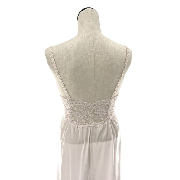 Vintage Nightgown Pastel Pink Sheer Lace Maxi-Length Medium 80s Cottagecore - Picture 8 of 11